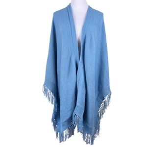 Alpaca Warehouse Alpaca Knit Oversized Wrap Fringe Blue Coastal Cottagecore